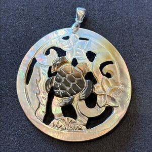 Floral Turtle Pendant with Iridescent Accents